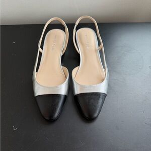 Marc Fisher Silver and Black Slingback Flats